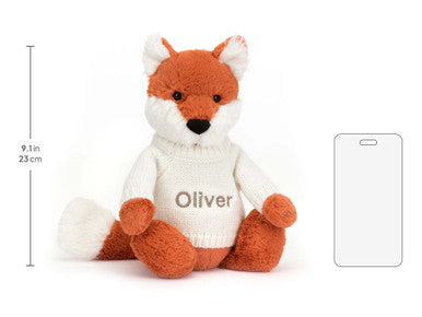 Bashful Fox Cub with Personalised Cream Jumper