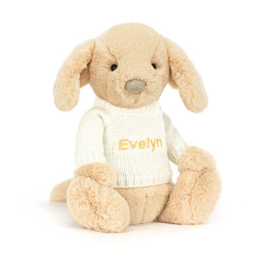 Bashful Luxe Puppy Orlando avec pull crème personnalisé
