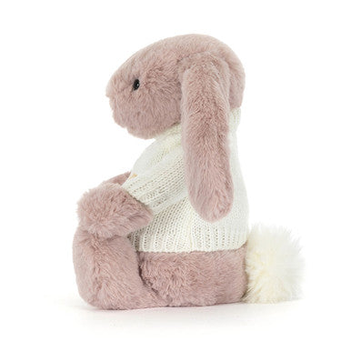 Bashful Luxe Bunny Rosa avec pull crème personnalisé