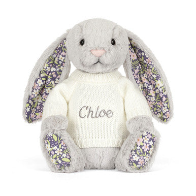 Blossom Silver Bunny 'Bloom' avec pull crème personnalisé