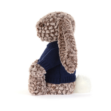 Bashful Luxe Bunny Pine with Personalised Navy Jumper