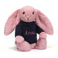 Bashful Tulip Pink Bunny with Personalised Navy Jumper