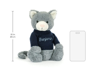 Bashful Kitten with Personalised Navy Jumper