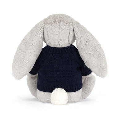 Blossom Silver Bunny 'Bloom' avec pull bleu marine personnalisé