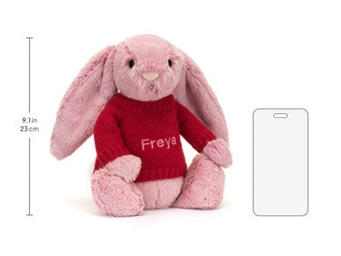 Lapin rose tulipe timide avec pull rouge personnalisé