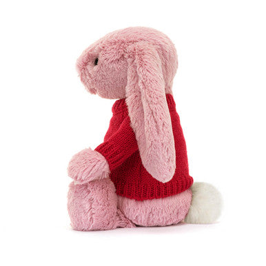 Lapin rose tulipe timide avec pull rouge personnalisé