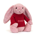 Lapin rose tulipe timide avec pull rouge personnalisé