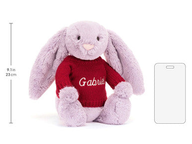 Lapin lilas timide avec pull rouge personnalisé