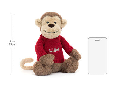 Bashful Monkey with Personalised Red Jumper