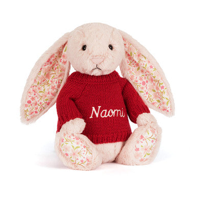 Blossom Blush Bunny 'Cherry' avec pull rouge personnalisé